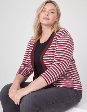 Cardigan γυναικεια Lane Bryant Classic 3/4-Sleeve V-Neck Button-Front - Stripe κοκκινα | RAN8988HE