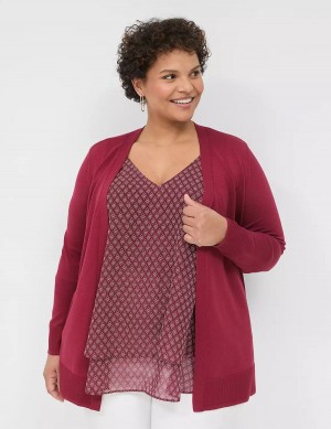 Cardigan γυναικεια Lane Bryant Modern Long-Sleeve Open-Front βαθυ κοκκινα | BNU1631TS