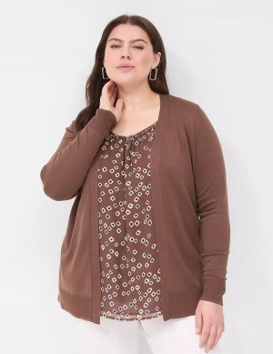 Cardigan γυναικεια Lane Bryant Modern Long-Sleeve Open-Front καφε | JBO9029HH