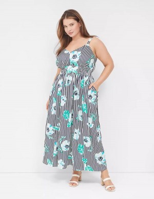 Maxi Φόρεμα γυναικεια Lane Bryant V-Neck Ruched-Waist σκουρο μπλε | ZII289VA