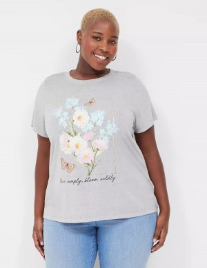 μπλουζακια γυναικεια Lane Bryant Bloom Wildly Graphic Tee γκρι | IXQ267UG