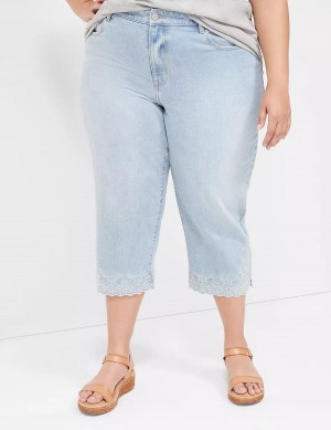 Τζιν γυναικεια Lane Bryant Boyfriend Fit Capri With Embroidery ανοιχτο μπλε | ENV7111XK