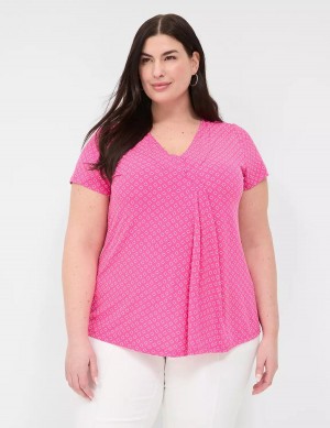 μπλουζακια γυναικεια Lane Bryant Cap-Sleeve Pleat-Front Top ροζ | NJQ988HW