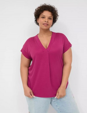 μπλουζακια γυναικεια Lane Bryant Cap-Sleeve V-Neck Pleat-Front Top μωβ | WNC221FT