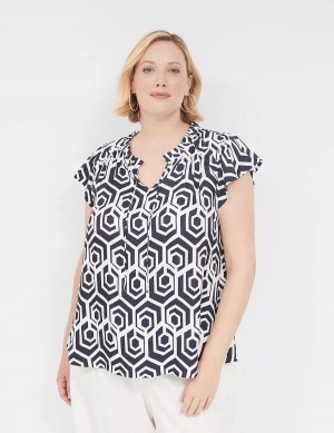 μπλουζακια γυναικεια Lane Bryant Cap Flutter-Sleeve Satin & Knit Top μπλε | XLV6392WJ