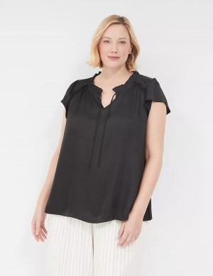 μπλουζακια γυναικεια Lane Bryant Cap Flutter-Sleeve Satin & Knit Top μαυρα | UEN3099GP