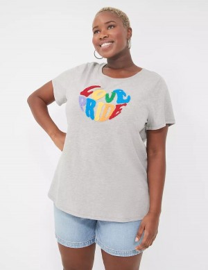 μπλουζακια γυναικεια Lane Bryant Chenille Love Pride Graphic Tee ανοιχτο γκρι | YWK3383DK