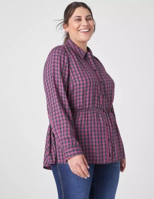 πουκαμισα γυναικεια Lane Bryant Classic Button-Front Elastic-Waist Tunic μωβ | OVC1084PC