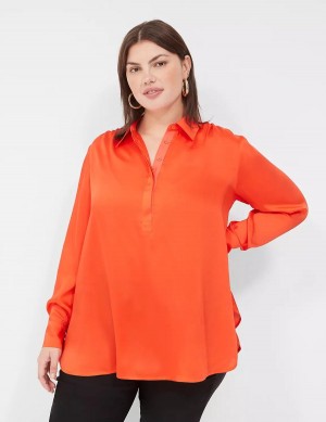 Μπλουζα γυναικεια Lane Bryant Collared Step-Hem ανοιχτο κοκκινα | QXL219PA