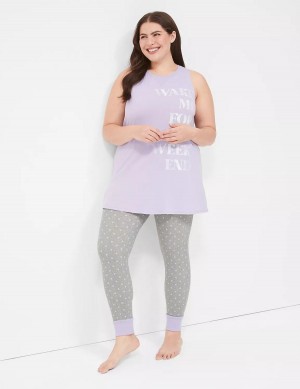 Πιζάμες γυναικεια Lane Bryant Comfy Cotton Graphic Tunic & Legging PJ Set μωβ γκρι | WPF5751AE