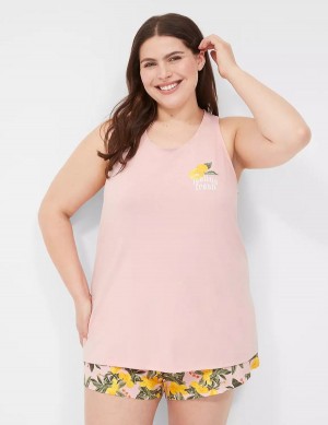 Πιζάμες γυναικεια Lane Bryant Comfy Cotton Racerback Tank & Short PJ Set ροζ Πολύχρωμο | ANP6775AF