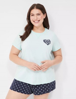 Πιζάμες γυναικεια Lane Bryant Comfy Cotton Rib-Trim Tee & Short PJ Set ανοιχτο πρασινο Πολύχρωμο | MVX995QV