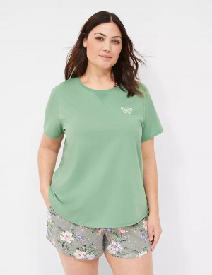 Πιζάμες γυναικεια Lane Bryant Comfy Cotton Rib-Trim Tee & Short PJ Set πρασινο Πολύχρωμο | OWU1738QW