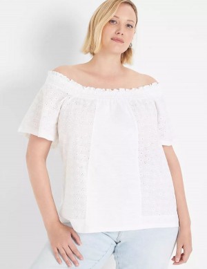 μπλουζακια γυναικεια Lane Bryant Convertible Eyelet Woven & Knit Top ασπρα | FCV1721LO