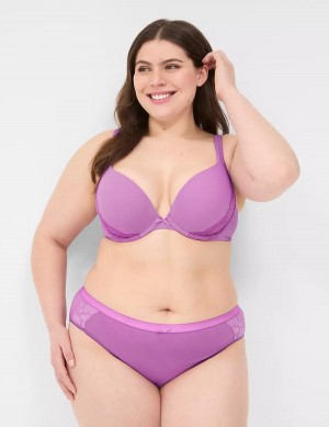 Μπραλέτες γυναικεια Lane Bryant Cotton Boost Plunge With Lace μωβ | BTL9150VD