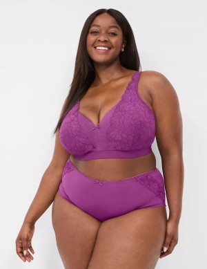 Κιλότα γυναικεια Lane Bryant Cotton High-Leg With Lace Back μωβ | VNF4243YY