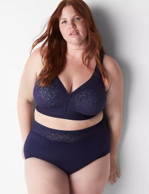 Κιλότα γυναικεια Lane Bryant Cotton High-Leg With Lace Waist μπλε | WBZ2450JY