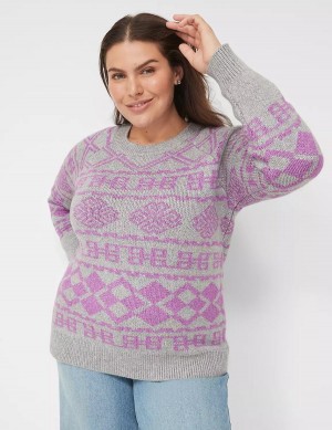 Πουλόβερ γυναικεια Lane Bryant Crew-Neck Jacquard γκρι | HYQ6682UX