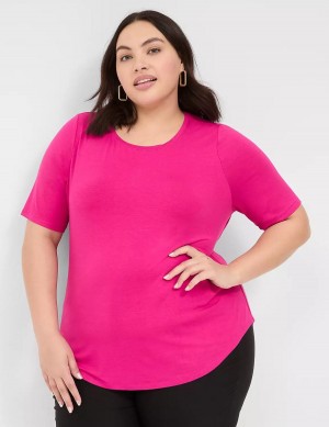 μπλουζακια γυναικεια Lane Bryant Curved-Hem Perfect Sleeve Tee ροζ | QGR3411HZ