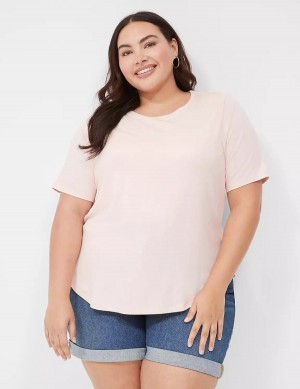 μπλουζακια γυναικεια Lane Bryant Curved-Hem Perfect Sleeve Tee ροζ | XAQ2057JR