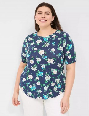 μπλουζακια γυναικεια Lane Bryant Curved-Hem Perfect Sleeve Tee σκουρο μπλε | JGA6163BU