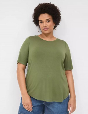 μπλουζακια γυναικεια Lane Bryant Curved-Hem Perfect Sleeve Tee καφε πρασινο | IIQ7923FX