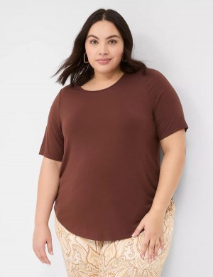 μπλουζακια γυναικεια Lane Bryant Curved-Hem Perfect Sleeve Tee καφε | ZZB1298TV