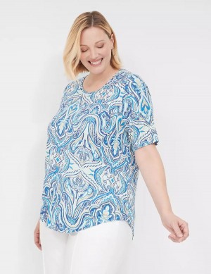 μπλουζακια γυναικεια Lane Bryant Curved-Hem Perfect Sleeve Tee μπλε | QKX6390QQ