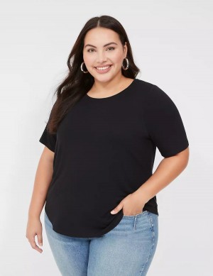 μπλουζακια γυναικεια Lane Bryant Curved-Hem Perfect Sleeve Tee μαυρα | RHA8724SE