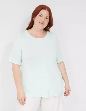 μπλουζακια γυναικεια Lane Bryant Curved-Hem Perfect Sleeve Tee ανοιχτο πρασινο | LZR1269AC