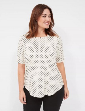 μπλουζακια γυναικεια Lane Bryant Curved-Hem Perfect Sleeve Tee ασπρα | EBT8098LO