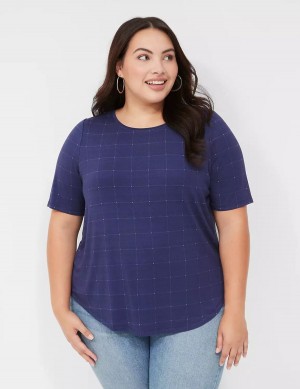 μπλουζακια γυναικεια Lane Bryant Curved-Hem Perfect Sleeve Tee σκούρο μπλε | AKX1622GU