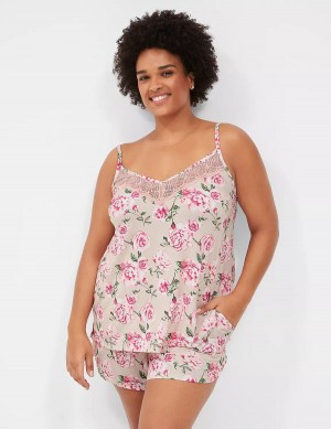 Πιζάμες γυναικεια Lane Bryant DreamyCool Lace-Trim Cami & Short PJ Set ροζ ροζ | GNS3885LP