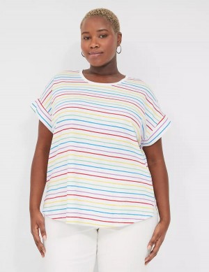 μπλουζακια γυναικεια Lane Bryant Easy Roll-Sleeve Tee Stripes | HJX97MU