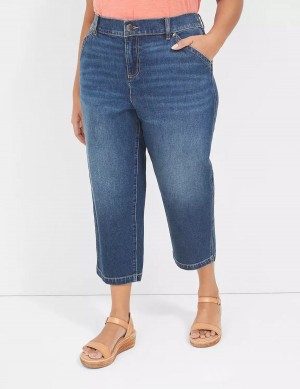 Τζιν γυναικεια Lane Bryant Elastic Back-Waist Boyfriend Capri σκούρο μπλε | NQX9890DA