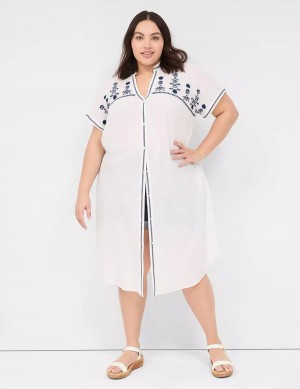 Μπουρνούζι γυναικεια Lane Bryant Embroidered Cap-Sleeve Overpiece ασπρα | UFL2583LP