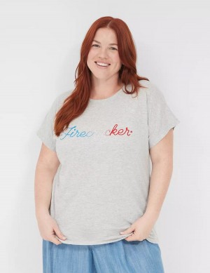 μπλουζακια γυναικεια Lane Bryant Embroidered Firecracker Graphic Tee γκρι | KHT5029BQ