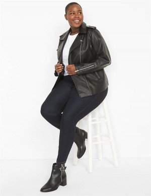 Μπουφαν γυναικεια Lane Bryant Faux-Leather Moto μαυρα | ZMV8651VS