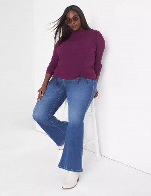 μπλουζακια γυναικεια Lane Bryant Fitted Crop Mock-Neck Double-Drawcord Tee σκούρο μωβ | GPA4694ER