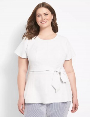 μπλουζακια γυναικεια Lane Bryant Fitted Short-Sleeve Crew-Neck Lena Top ασπρα ροζ | QHS2556ST