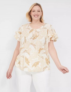 μπλουζακια γυναικεια Lane Bryant Flutter-Sleeve Crew-Neck Top καφε Πολύχρωμο | ZYF395DW