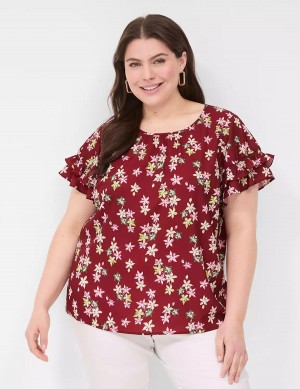 μπλουζακια γυναικεια Lane Bryant Flutter-Sleeve Crew-Neck Top κοκκινα Πολύχρωμο | KJJ1736SR