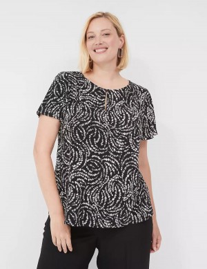 μπλουζακια γυναικεια Lane Bryant Flutter-Sleeve Keyhole-Front Top μαυρα | PCW6550FP