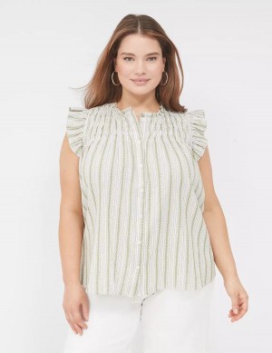 Μπλουζα γυναικεια Lane Bryant Flutter-Sleeve Ruffle-Neck πρασινο | DZS3443GK