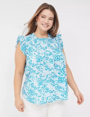 Μπλουζα γυναικεια Lane Bryant Flutter-Sleeve Ruffle-Neck μπλε | LVJ870CR