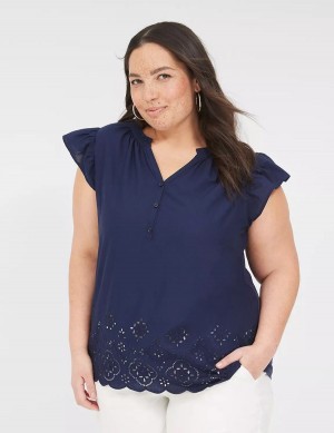 μπλουζακια γυναικεια Lane Bryant Flutter-Sleeve Woven-Front Knit Top μπλε | FIK364XZ