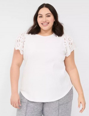 μπλουζακια γυναικεια Lane Bryant Flutter Eyelet-Sleeve Top ασπρα | UJY2087US