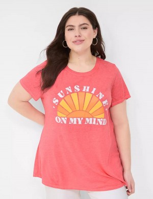 μπλουζακια γυναικεια Lane Bryant Glitter Sunshine On My Mind Graphic Tee ροζ | VVI469SO