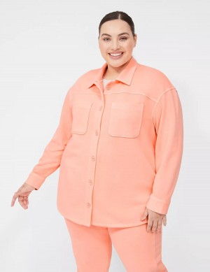 πουκαμισα γυναικεια Lane Bryant LIVI Button-Front French Terry Shacket κοραλι | ERC926VF