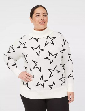 Πουλόβερ γυναικεια Lane Bryant LIVI Turtleneck Star κρέμα μαυρα | VZM9415BY